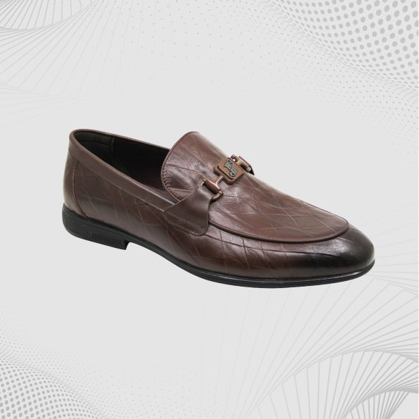 Men Textured Buckle Detailed Leather Formal Loafers- FMF