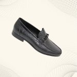 Men Tan Formal Moccasin Leather Black Shoe