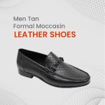 Men Tan Formal Moccasin Leather Black Shoe