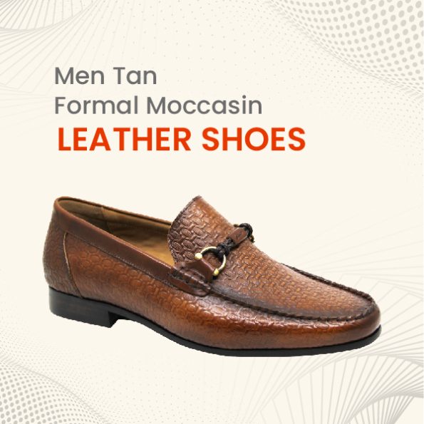 Men Tan Formal Moccasin Leather Shoe